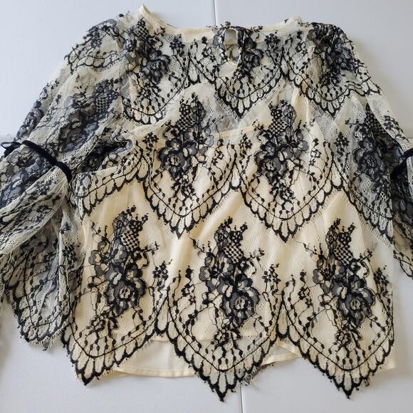Altar'd State Lace Top Womens Large Black Cream Sheer Dark Romantic Whimsigoth - Picture 3 of 9